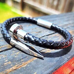 Leather Nail Magnetic Bracelet, Braided, Unisex